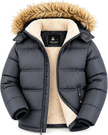 Boys Girls Winter Puffer Jacket Water Resistant Hooded Coat
