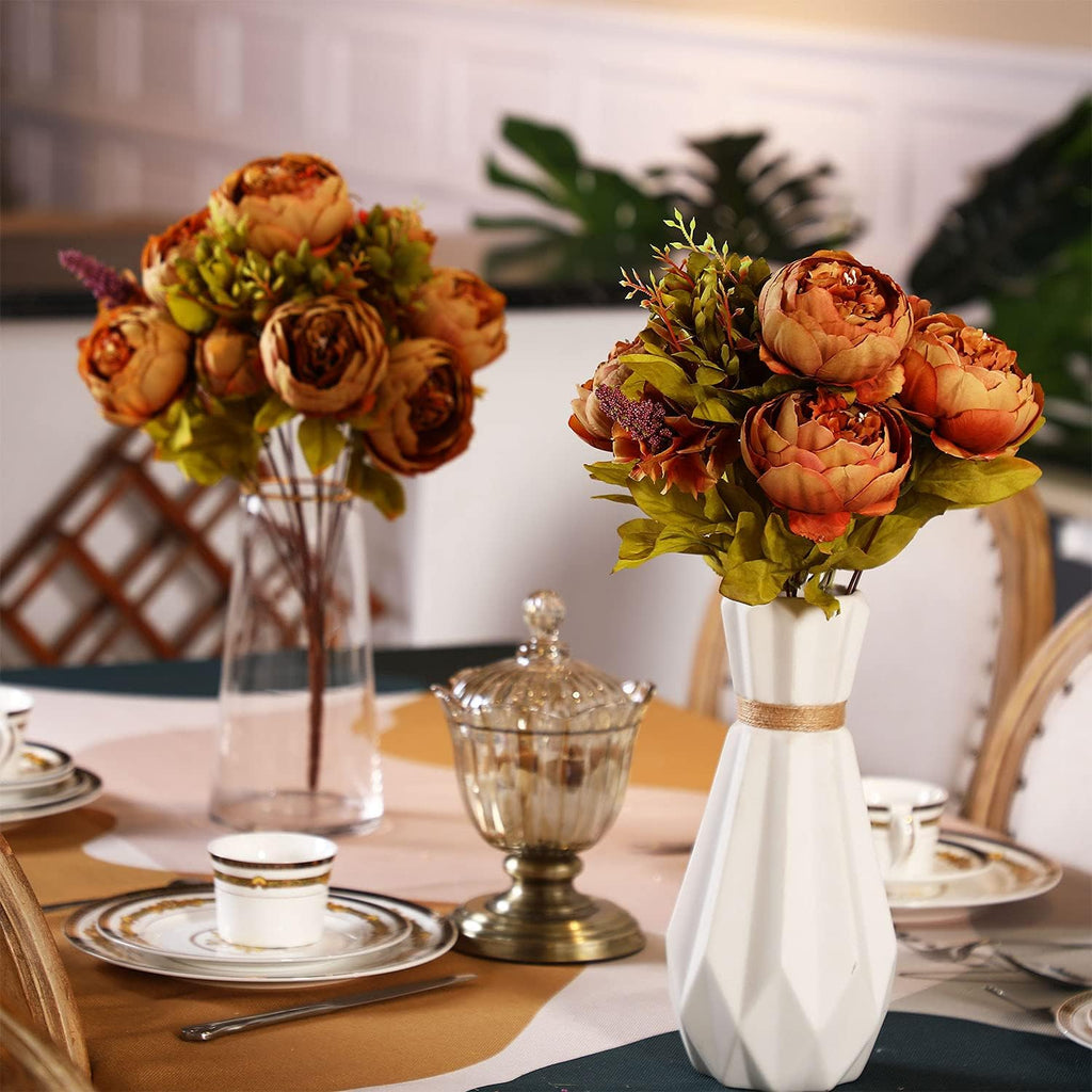 Bunches Artificial Silk Peony Vintage Flower Bouquet for Party Home Table Centerpieces Wedding Decoration (Coffee) - Set of 2