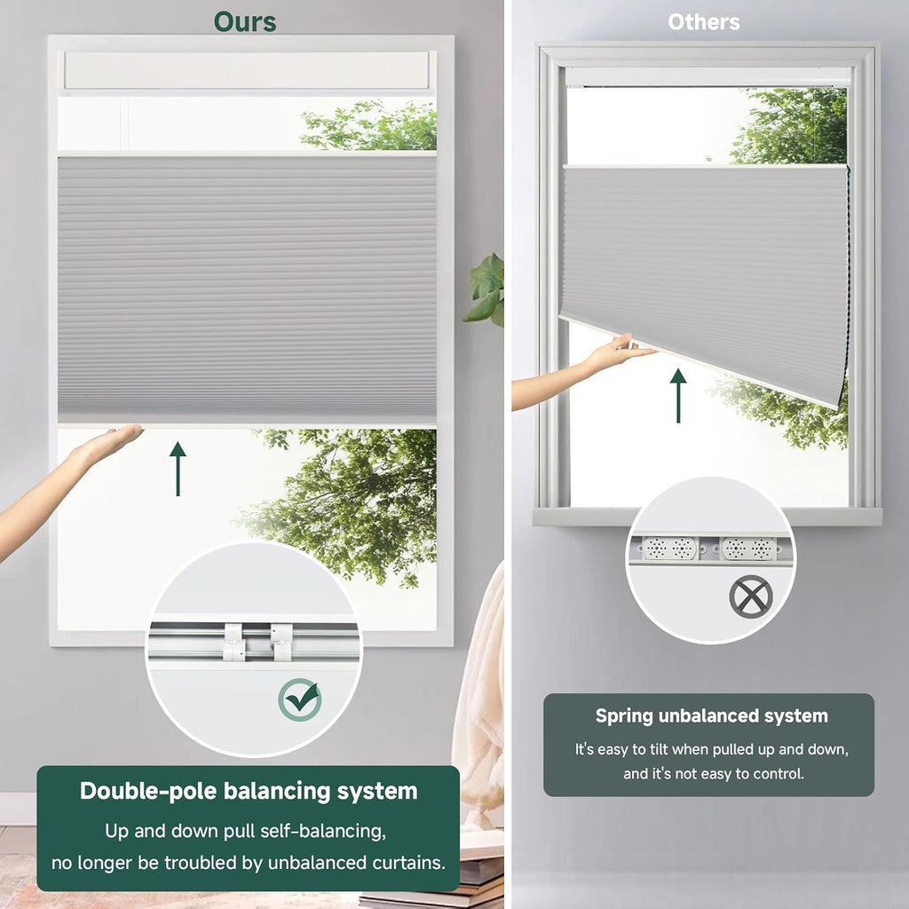 Blinds Cordless Top Down Bottom Up Blackout Cellular Shade for Window (Light Grey, 33.5X72)