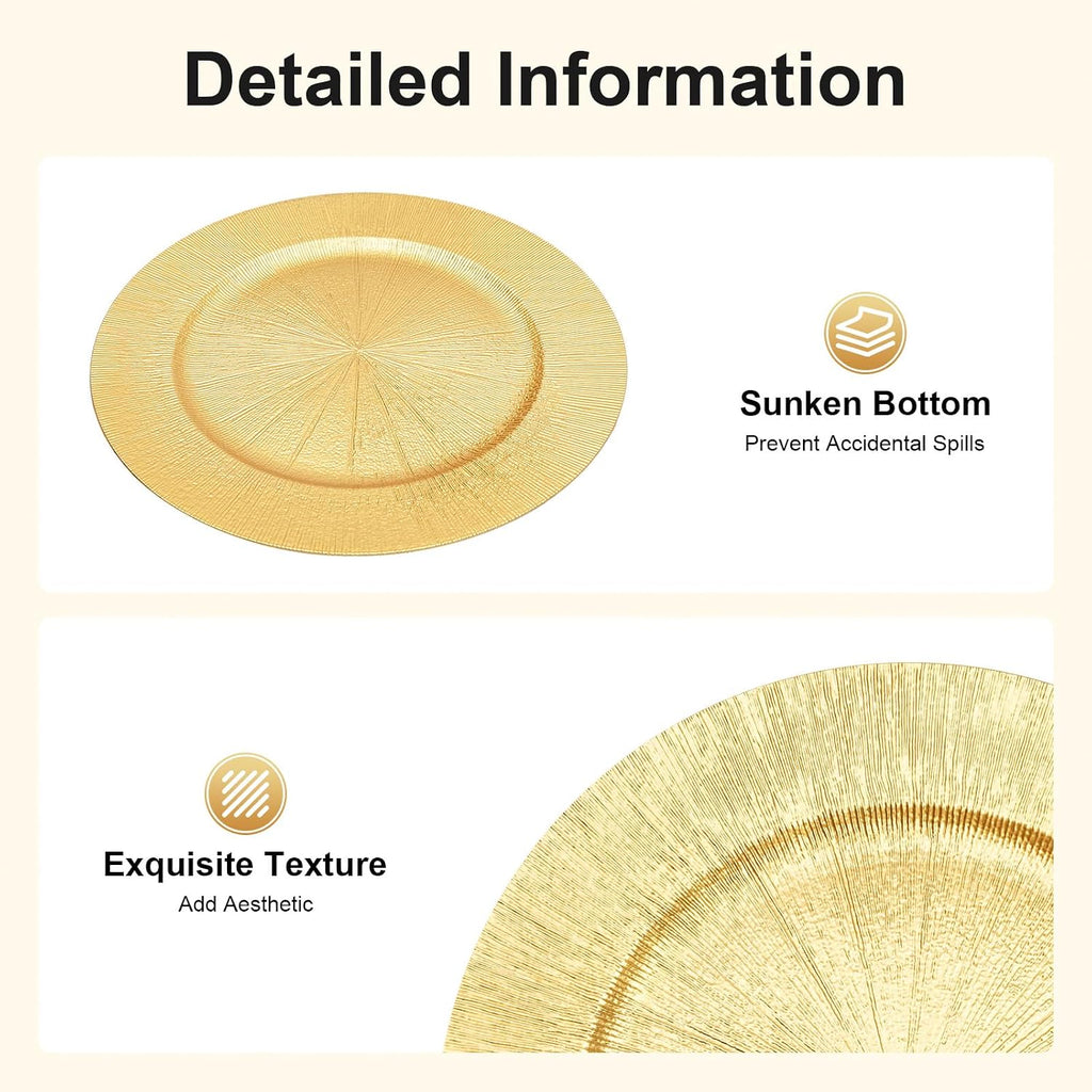 Gold Charger Plates Bulk 50 Pcs, 13" Chargers For Dinner Plates - Set of 50