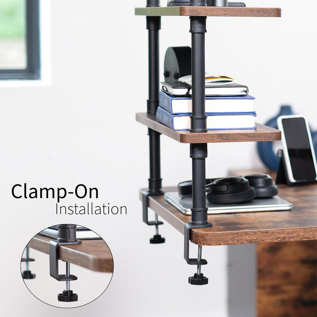 Premium 2-Tier Clamp-on Industrial Pipe Desk Shelf, 24"