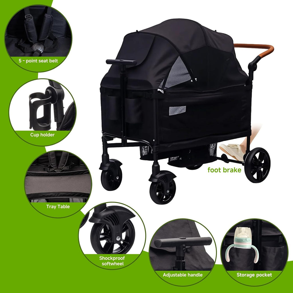 Stroller Wagon for 2 Kids,Push Pull Lightweight Travel Fold Wagon