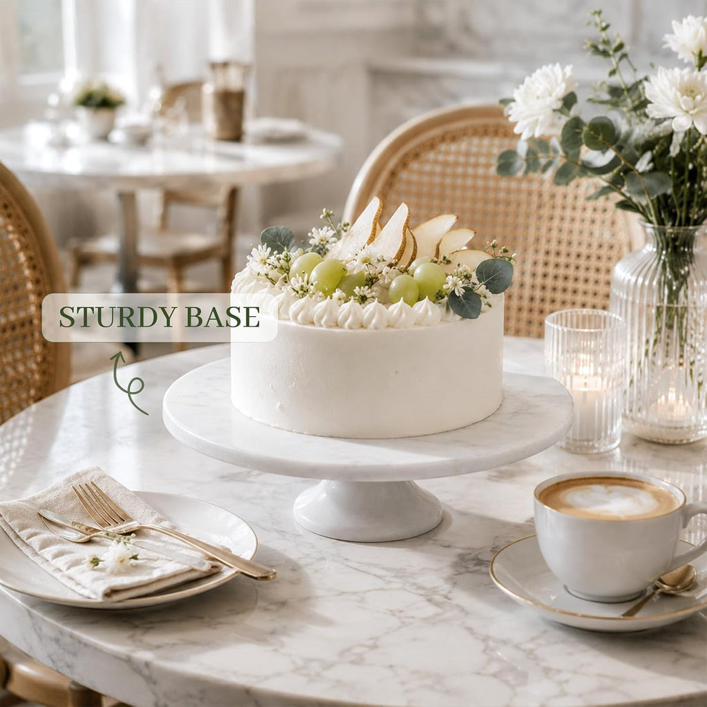 Natural Marble Cake Stand, 12" Round Cupcake Stand, Stone Dessert Display Pedestal Counter, Serving Platter