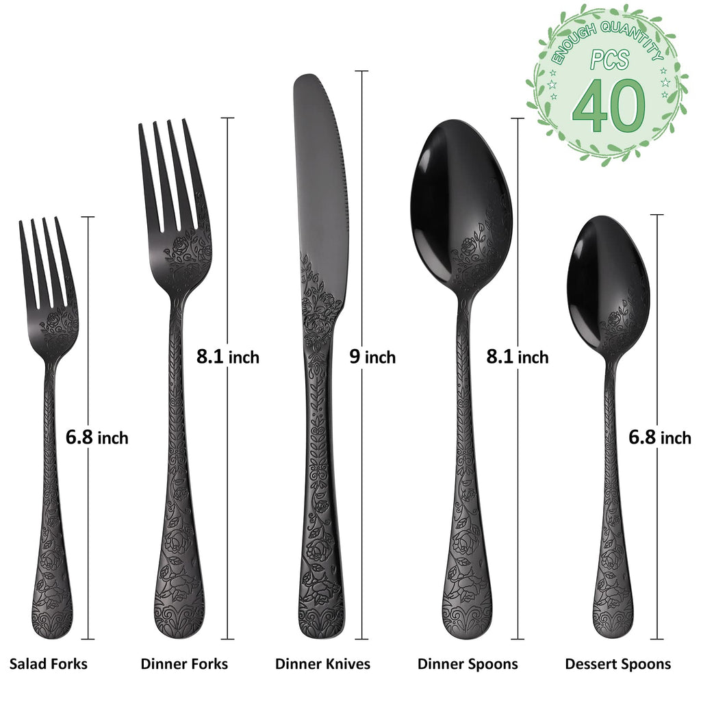 40-Piece Unique Silverware Set, Embossed Pattern Flatware Set for 8,Stainless Steel Silverware Flatware Cutlery