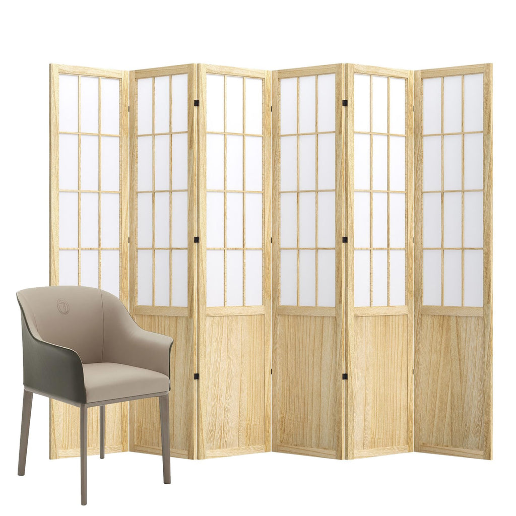 Room Divider, 66.9Inch Tall Japanese Shoji Style Folding Wood Screen with Double Hinges Bedroom Hotel Decoration