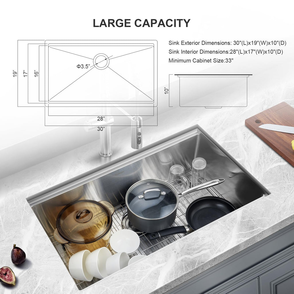 30 Inch Undermount Kitchen Sink Stainless Steel Workstation Sink