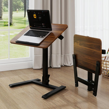 26" Mobile Folding Desk, Pre-Assembled Pneumatic Sit-Stand, Walnut