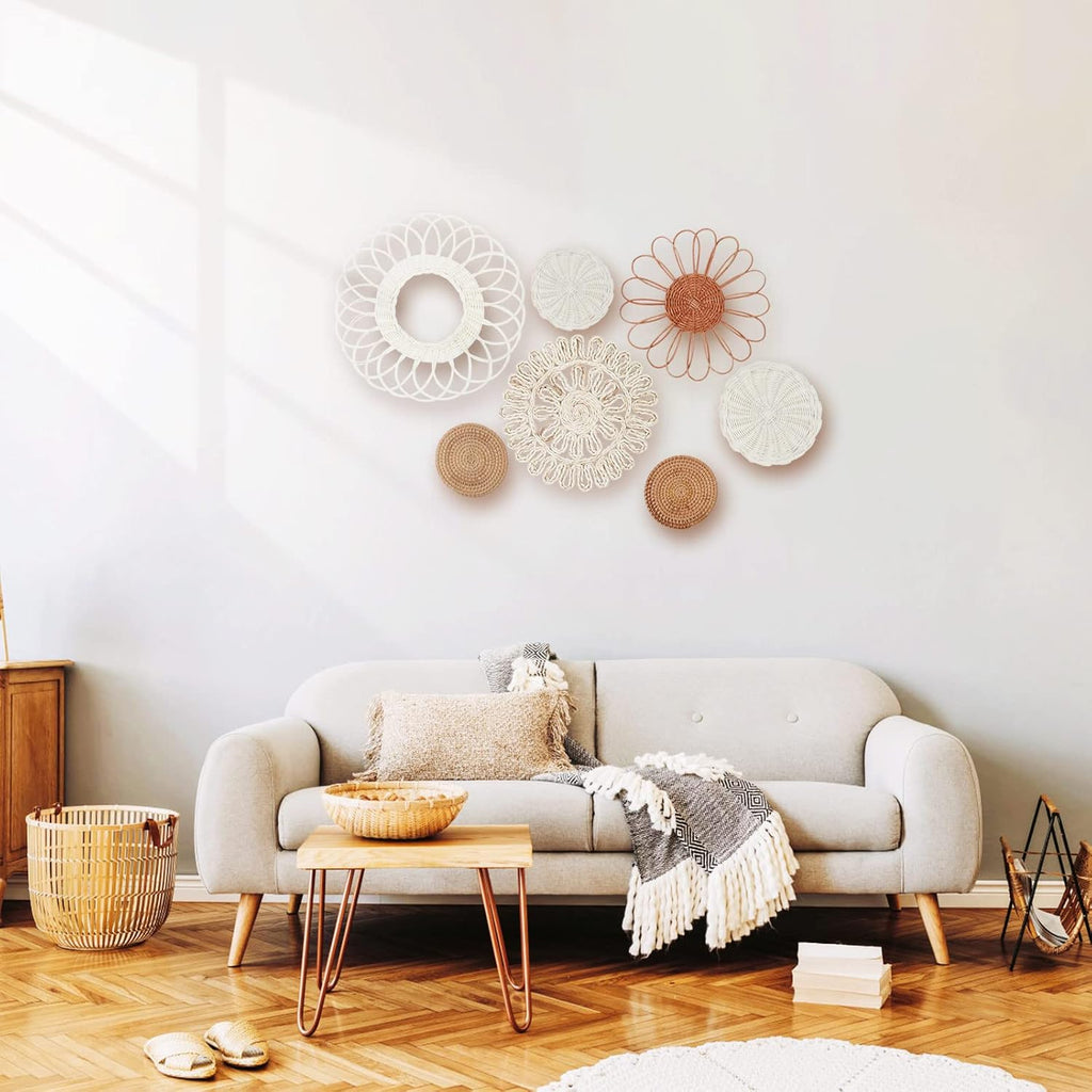 Boho Wall Decor, Rattan Flower Wall Decor,Nursery Wall Decor,Nursery Decor Set of 7