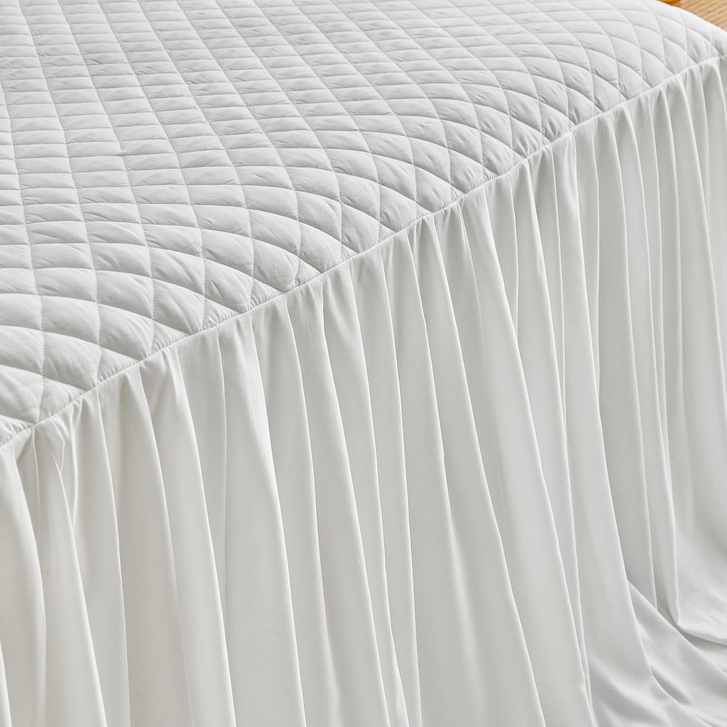 Ruffle Skirt Bedspread Set - 30" Long Drop - Vintage Chic Ruffled Summer Coverlet Bed Spreads Quilt Boho Bedding