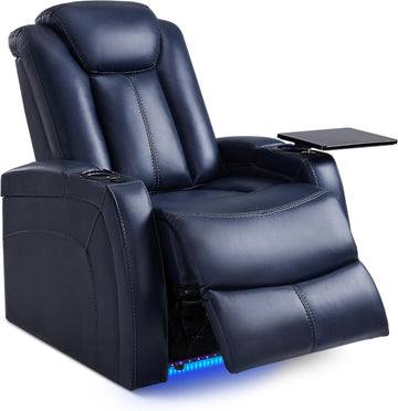 MCombo Dual Motors Leather Recliner with Power Headrest, Home Theater Seating with Armrest Storage HTS422 (Blue)