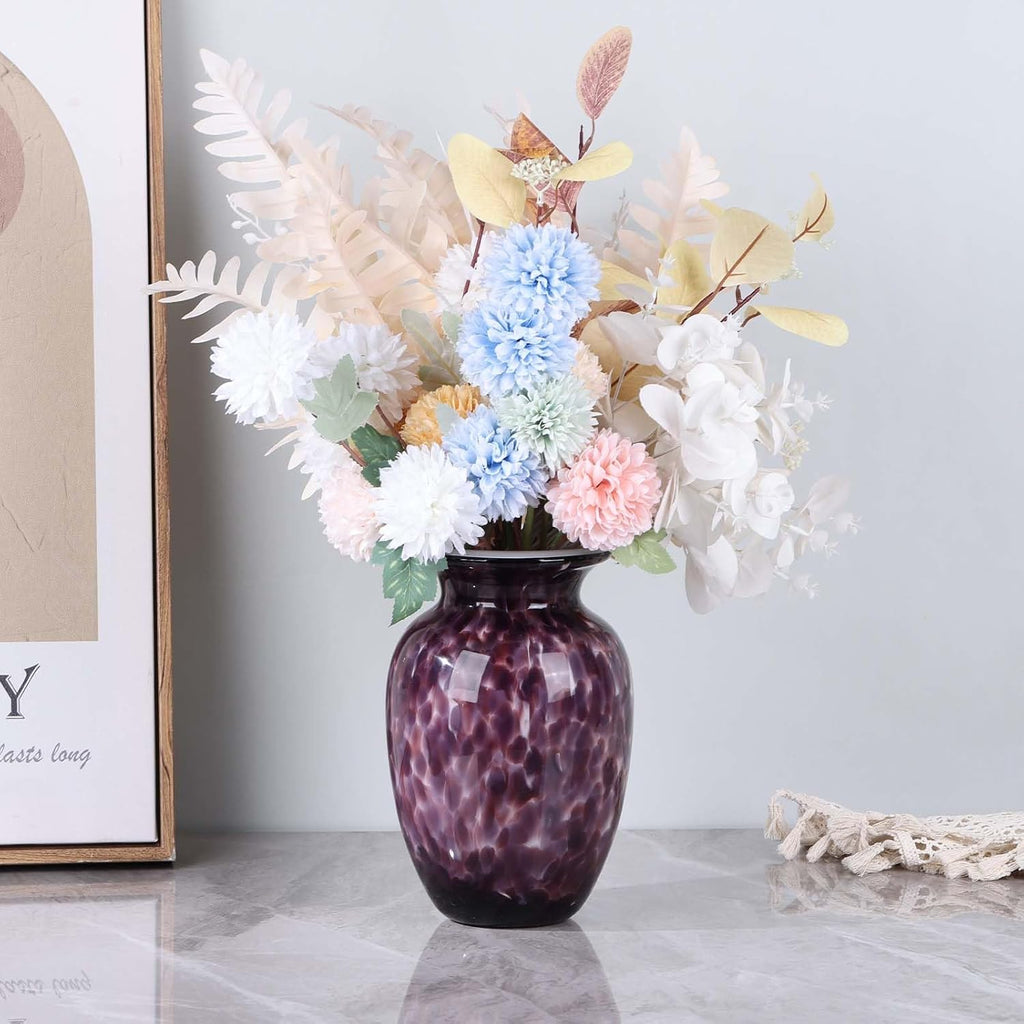 9" Purple Hand Blown Glass Vase - Murano Style Art Glass Sculpture, Stained Colorful Flower Vase for Table