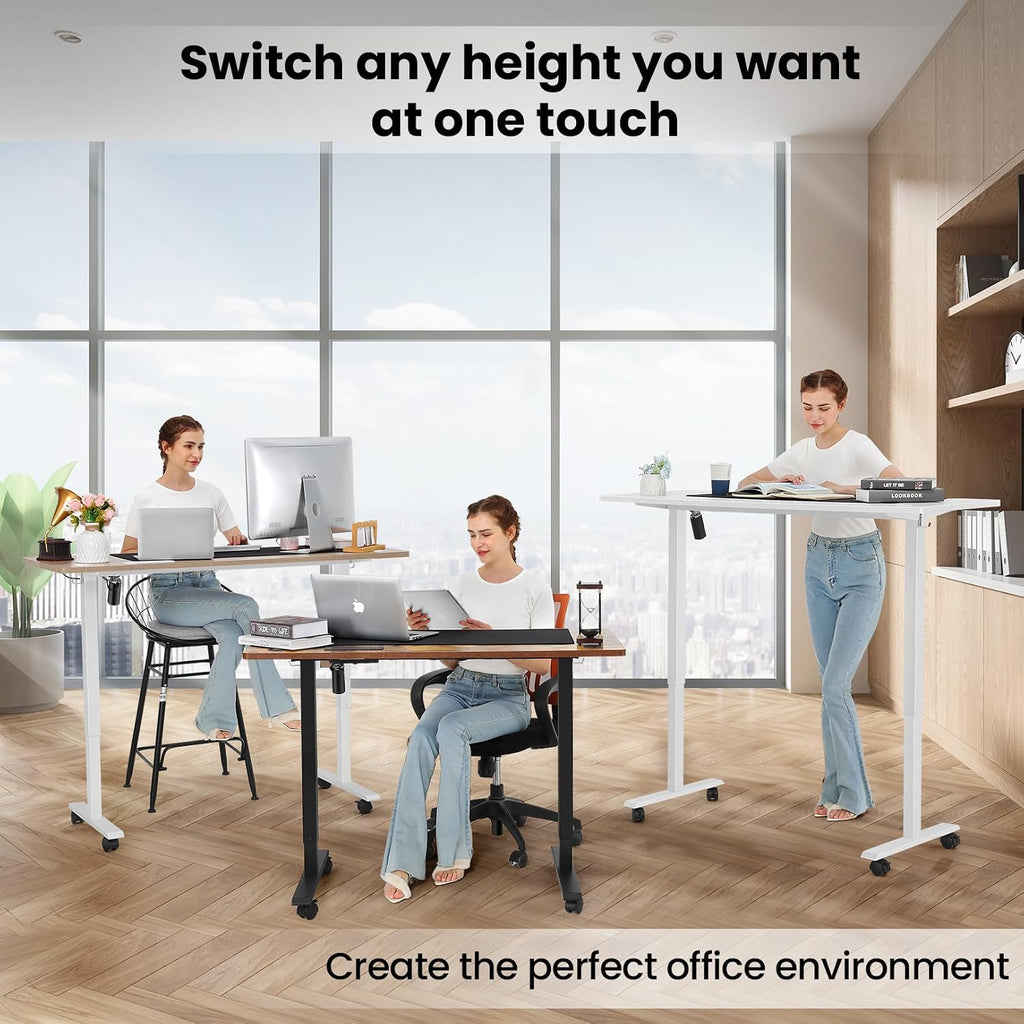 Electric Standing Desk Adjustable Height, 55 x 24 Inch Sit Stand up Desk with Large Mouse Pad, 2 Metal Hook,4