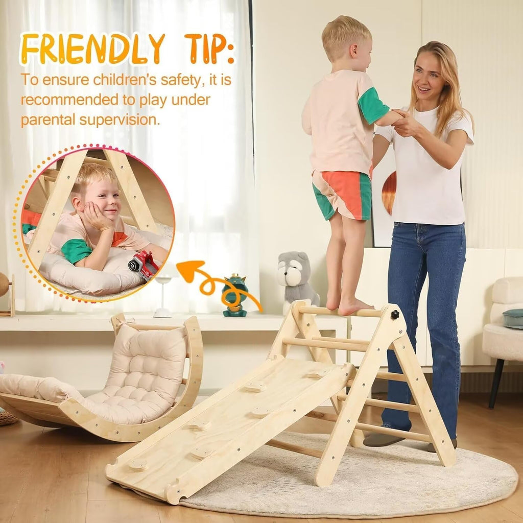 Triangle Set with Cushion, 7 in 1 Toddler Climbing Toys Indoor