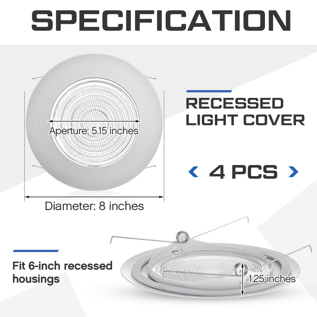 4 Pcs 6'' Shower Trim for Recessed Light Cover, White