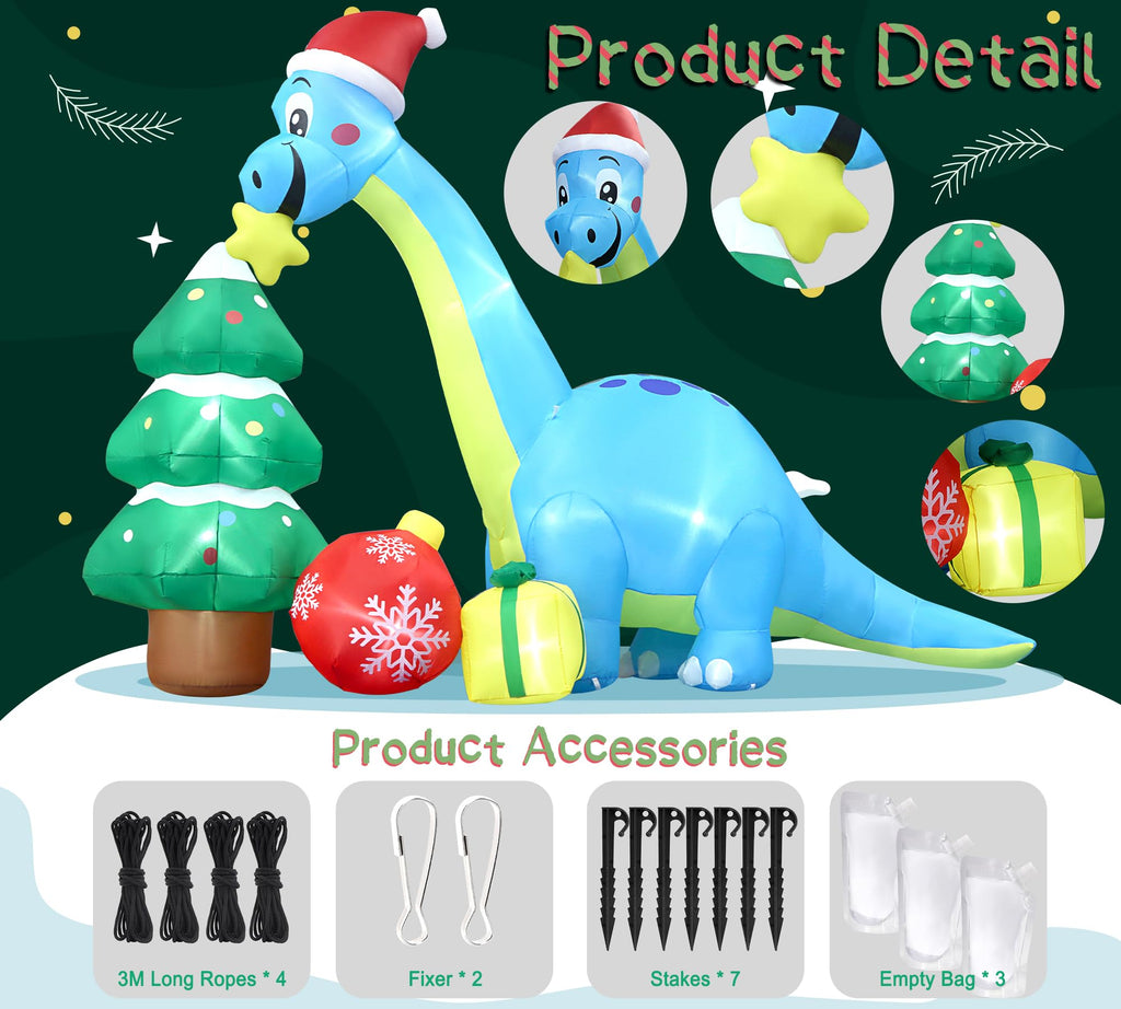 13.6 Ft Long Christmas Inflatable Decorations, Huge Xmas Inflatable Dragon Dinosaur with Trees Gift Hats Decors