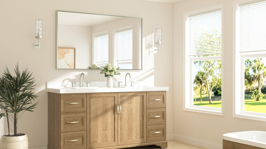Brushed Nickel Vanity Mirror 60" x 36" Beveled Frame Rectangle Bathroom Mirror for Over Sink Brushed Nickel, Tempered