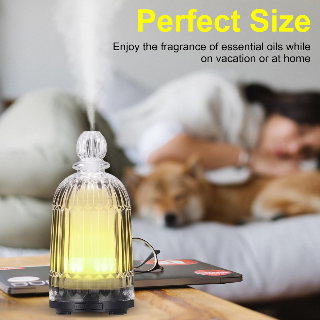 Glass Essential Oil Diffuser, Ultrasonic Aroma Diffuser Glass Cover & Plastic Reservoir with 7 LED Color Changing