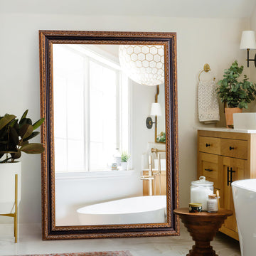 Large Vintage Mirror 53" X 37.5", Black-Bronze Handmade Aging Ornate Wood Frame Mirror, Fireplace, Dining Room and