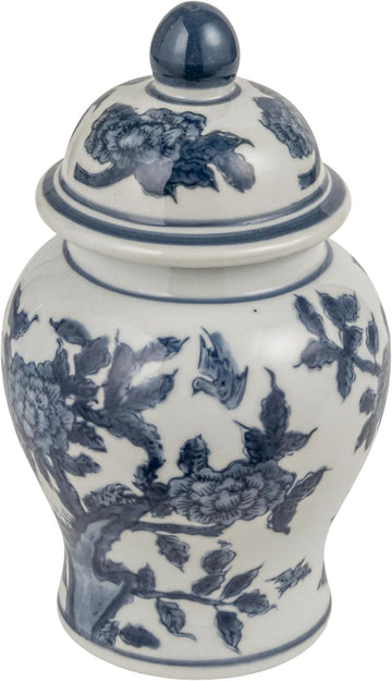 Decorative Ceramic Ginger Jar with Domed Lid, Blue & White