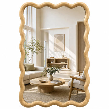 Wavy Solid Wood Mirror Boho Wall Mirror Rectangular, 20"x30"