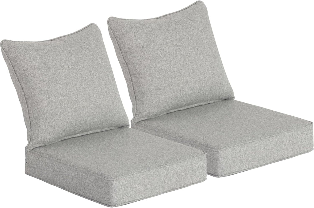 24x24 Inch Outdoor Deep Seat Cushions Set of 2,Thick High-Density Foam, Water-Resistant, Piped Edges & YKK Hidden
