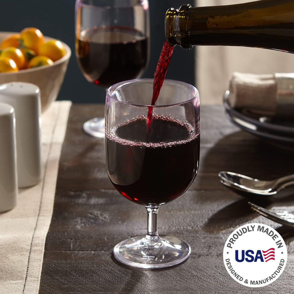 Stackable 8 ounce Plastic Wine Stems in Clear | Set of 8 Reusable, BPA-free, Made in the USA, Top-rack Dishwasher Safe