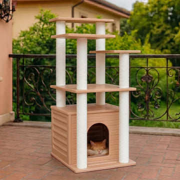 46" Indoor&Outdoor Cat Tower, Weatherproof Cat Condo with Scratching Posts
