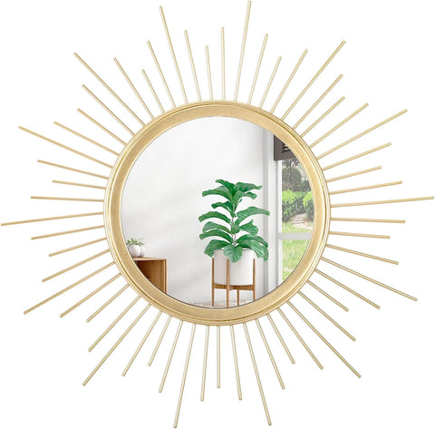 Gold Mirrors for Wall Metal Sunburst Wall Mirrors Home Décor Decorative Hanging Wall Art Bedroom Entryway Large 24" x