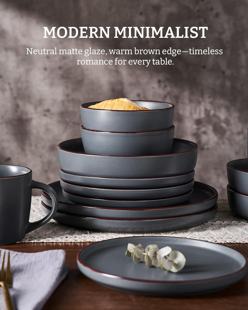 Mercury Plates and Bowls Sets, 12 Pieces Stoneware Dinnerware Sets, Dishes Set for 4, Microwave and Dishwasher Safe