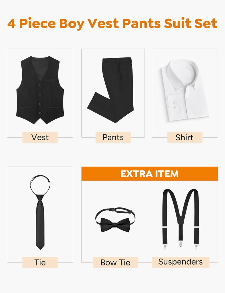 Boys' Formal Suit Vest Set with Suspender, Kids Suit for Wedding