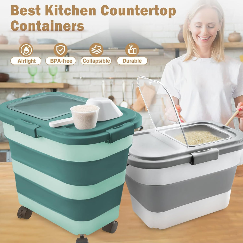 Rice Storage Container10-40 Lb, 25 Lb Pet Dog Food Storage Container, Collapsible Airtight Rice Storage Container