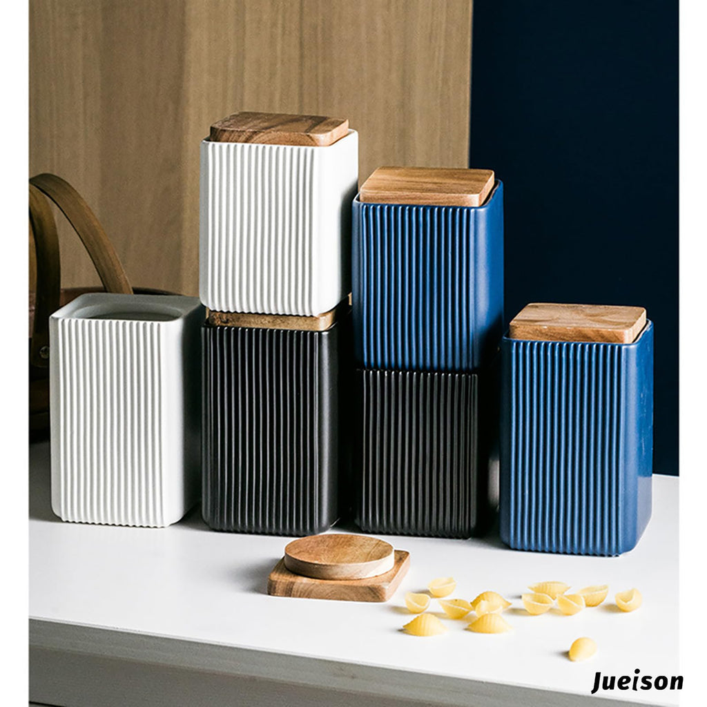 Ceramic Storage Jars Modern Airtight Coffee Canisters With Lid (Black, Large size, 17cm*10cm)