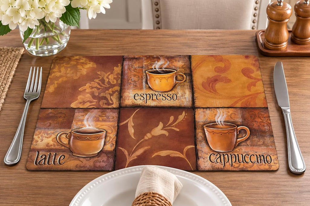 Vinyl Rectangular Placemats - Non Slip Place Mats Ideal and Outdoor Dining Table - Washable and Heat - Set of 4