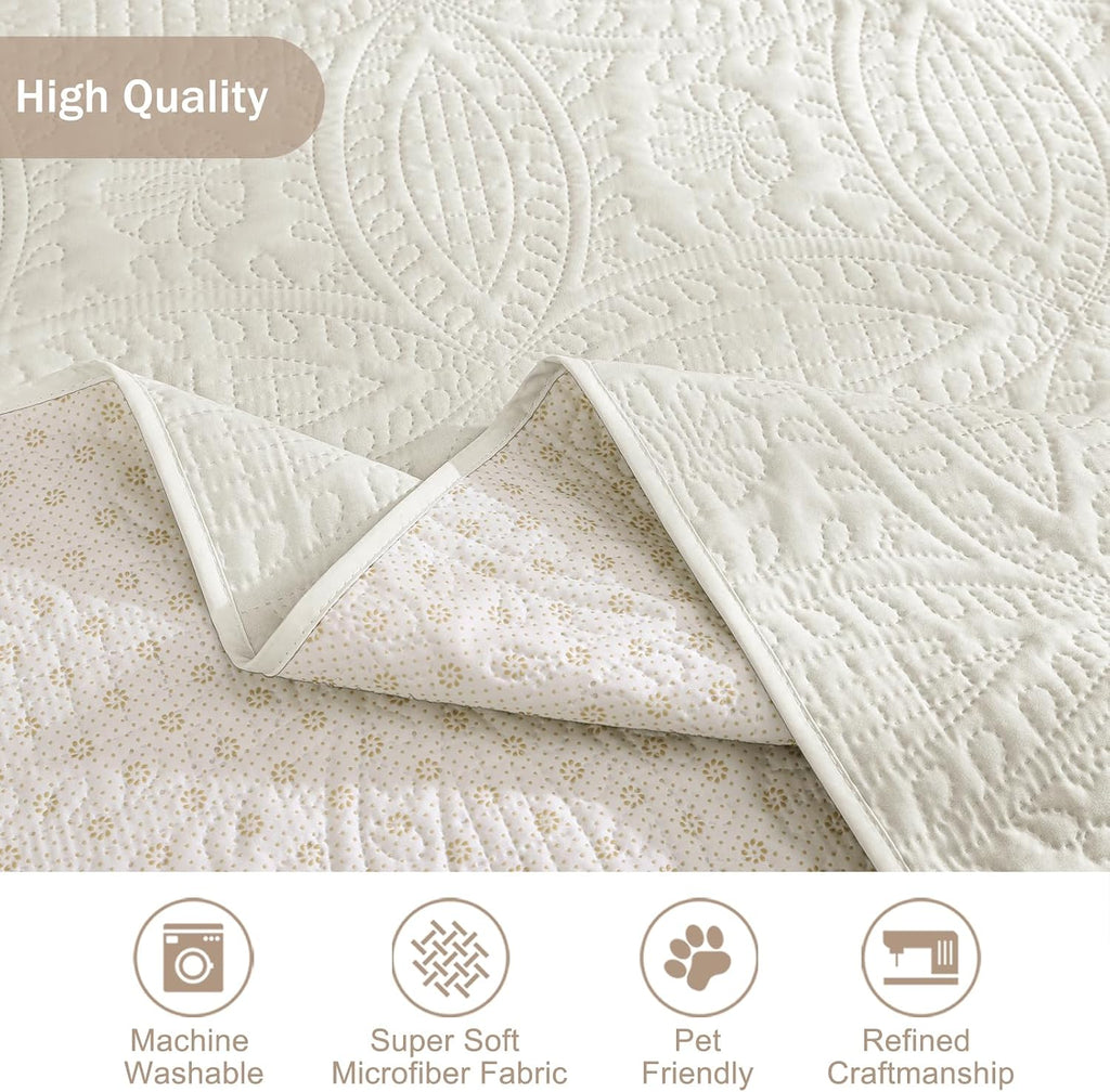 Quilted Sofa Slipcovers with Pockets, Anti-Slip Medallion Designed Couch Covers for 3 Cushion Sofa, Couch Cover