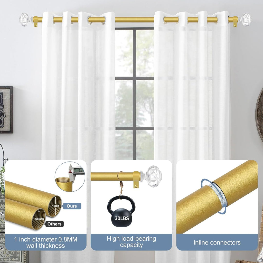 Gold Decorative Crystal Curtain Rods:36-88 Inch Heavy Duty Adjustable Window Curtain Rods for Bedroom Living Room
