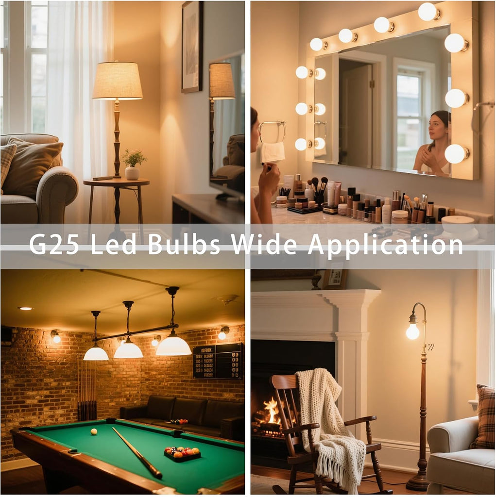 G25 Dimmable LED Globe E26 60W Warm White Vanity Light Bulbs, 4 Pack