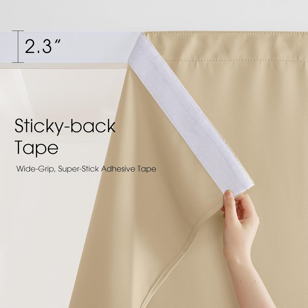 2 Panels Rod-Free Outdoor Curtains Waterproof Sticky Top | Back Tab Bottom with Free Rope for Wind Resistance