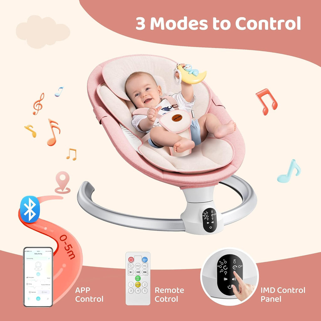 Swing for Infants - Electric Baby Rocker with Exclusive App Function, Upgraded 5 Point Harness, Bluetooth Support, 10