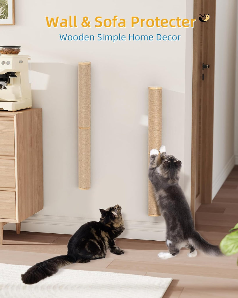 68" Wall Mounted Cat Scratcher, 2Pcs of 34in Sisal Scratching Posts