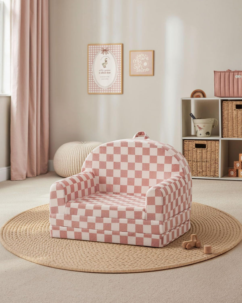 Foldable Kids Couch, in-1 Kids Sofa Chair, Blush Check