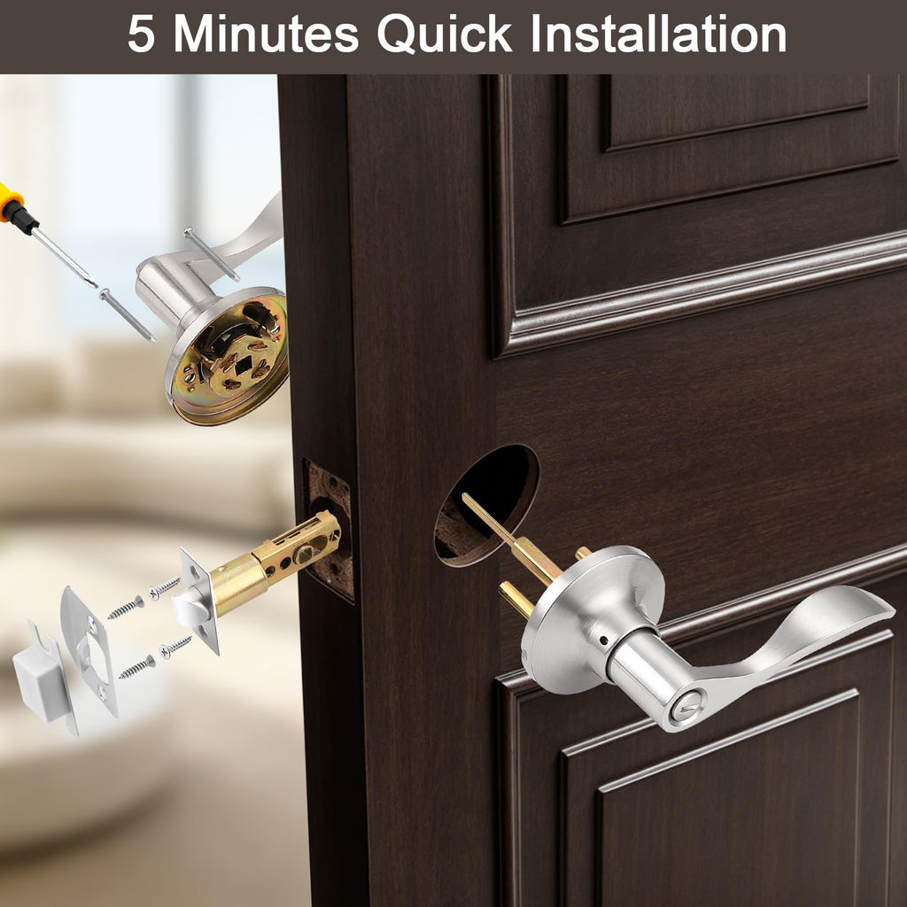10 Pack Privacy Lever, Brushed Nickel Interior Door Handle, Bedroom