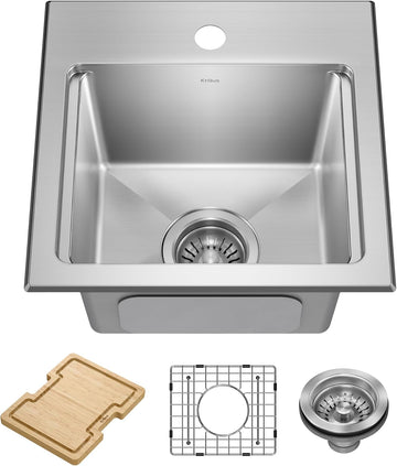 Fairlane 15 in Drop In/Top Mount Workstation Single Bowl 18-Gauge Stainless Steel Bar Kitchen Sink with Accessories