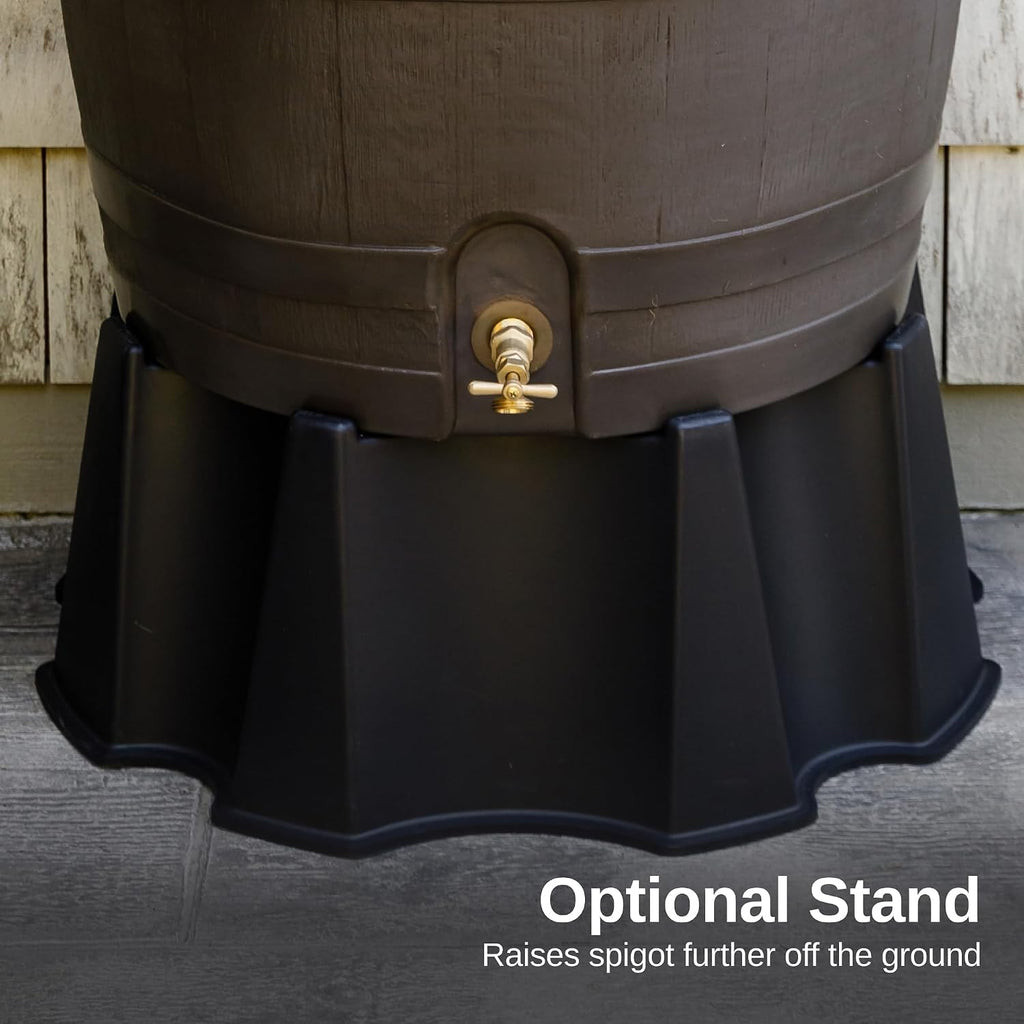 50-Gallon Rain Barrel with Brass Spigot, Flat Back Rain Water Collection Barrel, Walnut Color