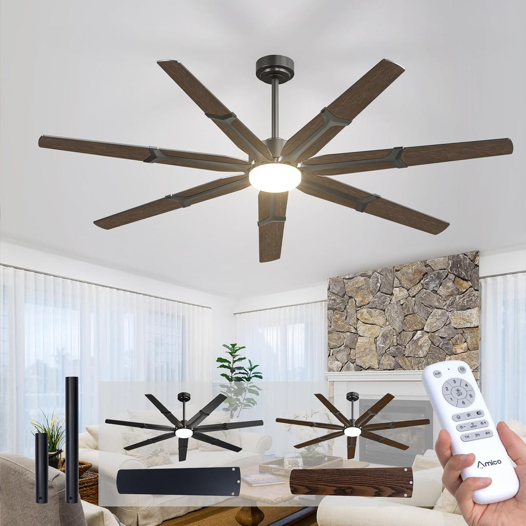 72 Inch Ceiling Fans with Lights and Remote, Indoor Outdoor Ceiling Fan , Quiet 6-Speed Reversible DC Motor