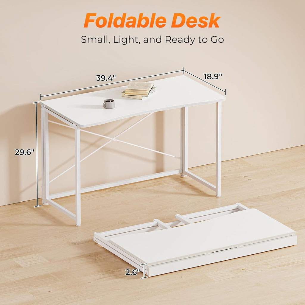 Folding Desk for Small Spaces, 39.4 Inch Foldable Computer Table, Study, Bedroom, Dorm, Space Saving