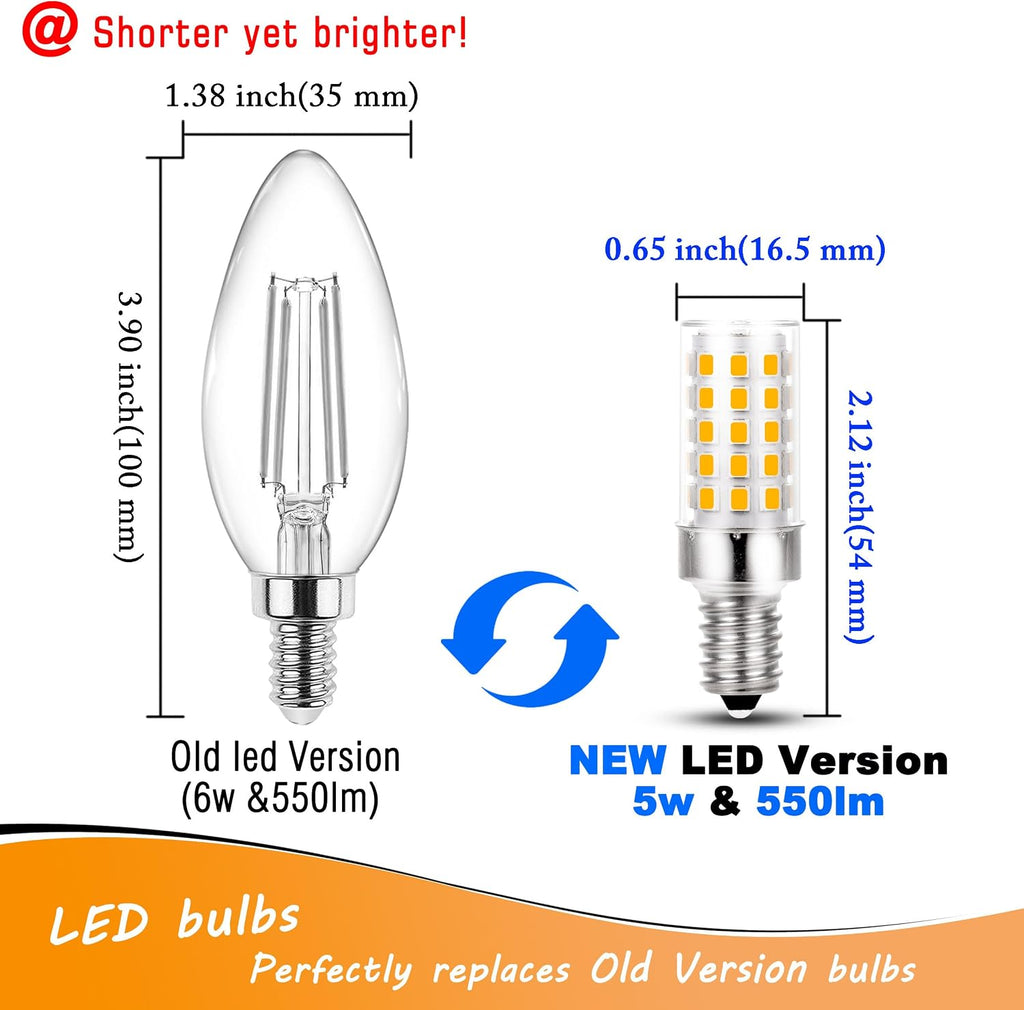 E12 C7 T6 LED Bulb 60 Watt Equivalent 6W 2700K Warm White 550lm