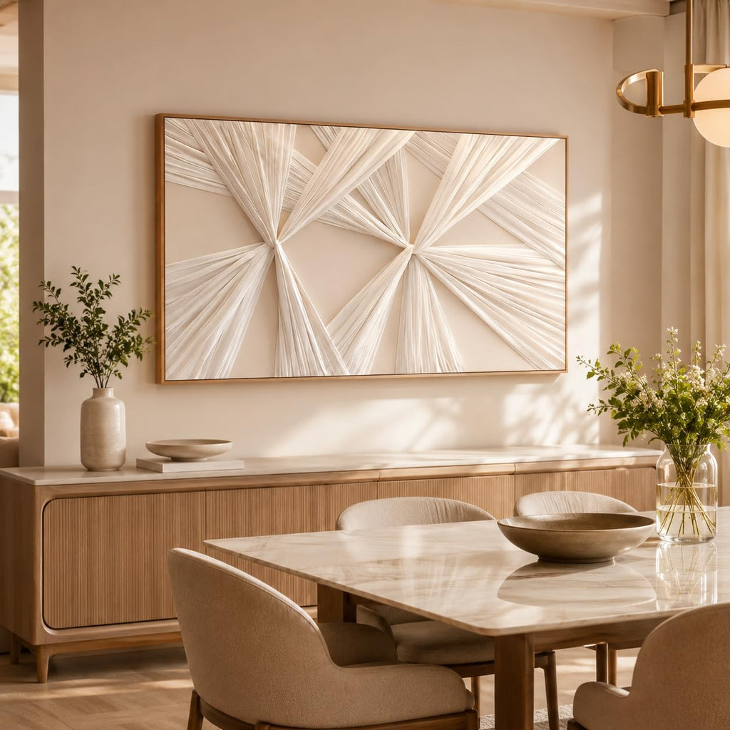 Artists' Handicraft, Extra Large Luxury 3D Fabric Neutral Textured Wall Art, Minimalist Abstract Boho Modern Long