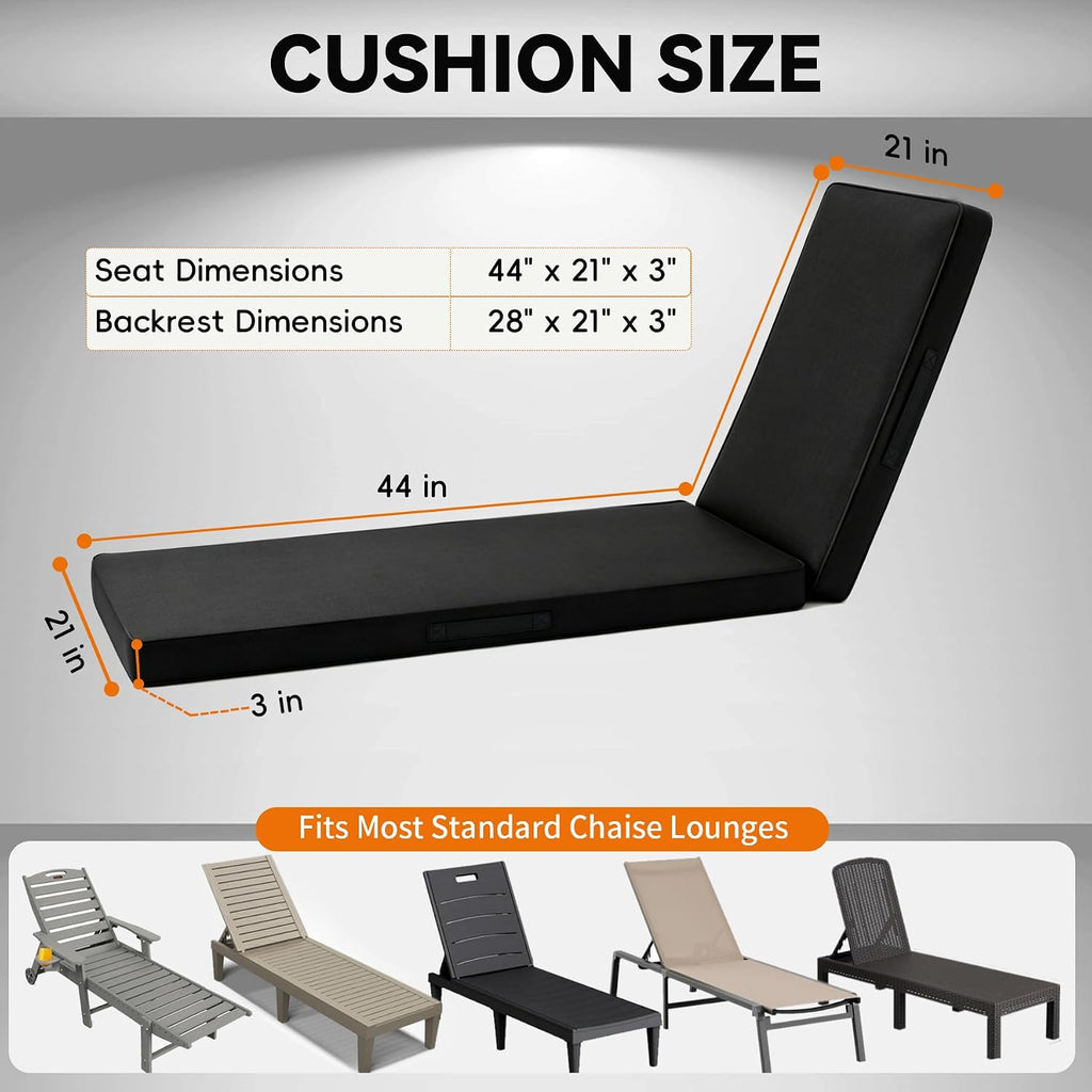 Chaise Lounge Cushions Outdoor Waterproof and Fade Resistant 72x21x3 Inch Lounge Cushions for Outdoor Patio Chair