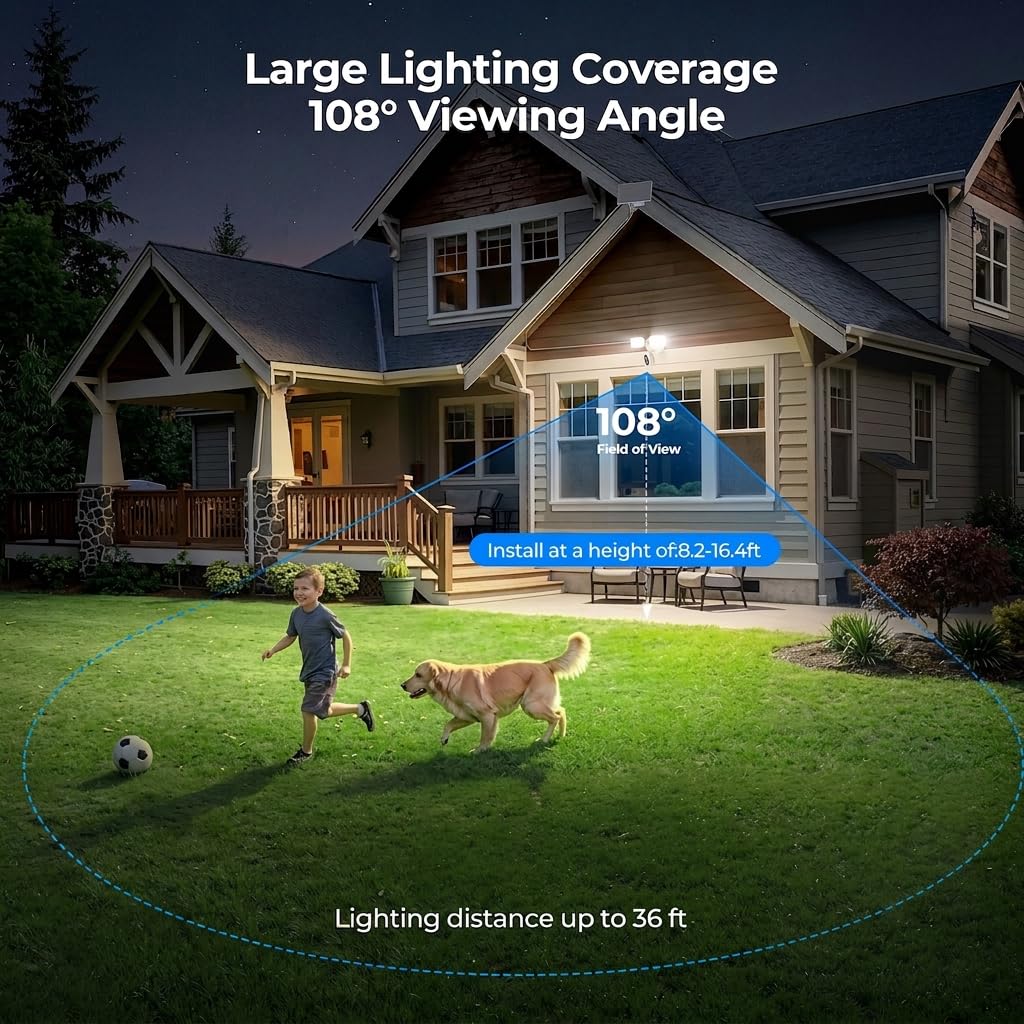 Solar Flood Light Camera, 2K Wireless Outdoor Floodlight Security Cam, Motion Detection, Color Night Vision, 2.4GHz