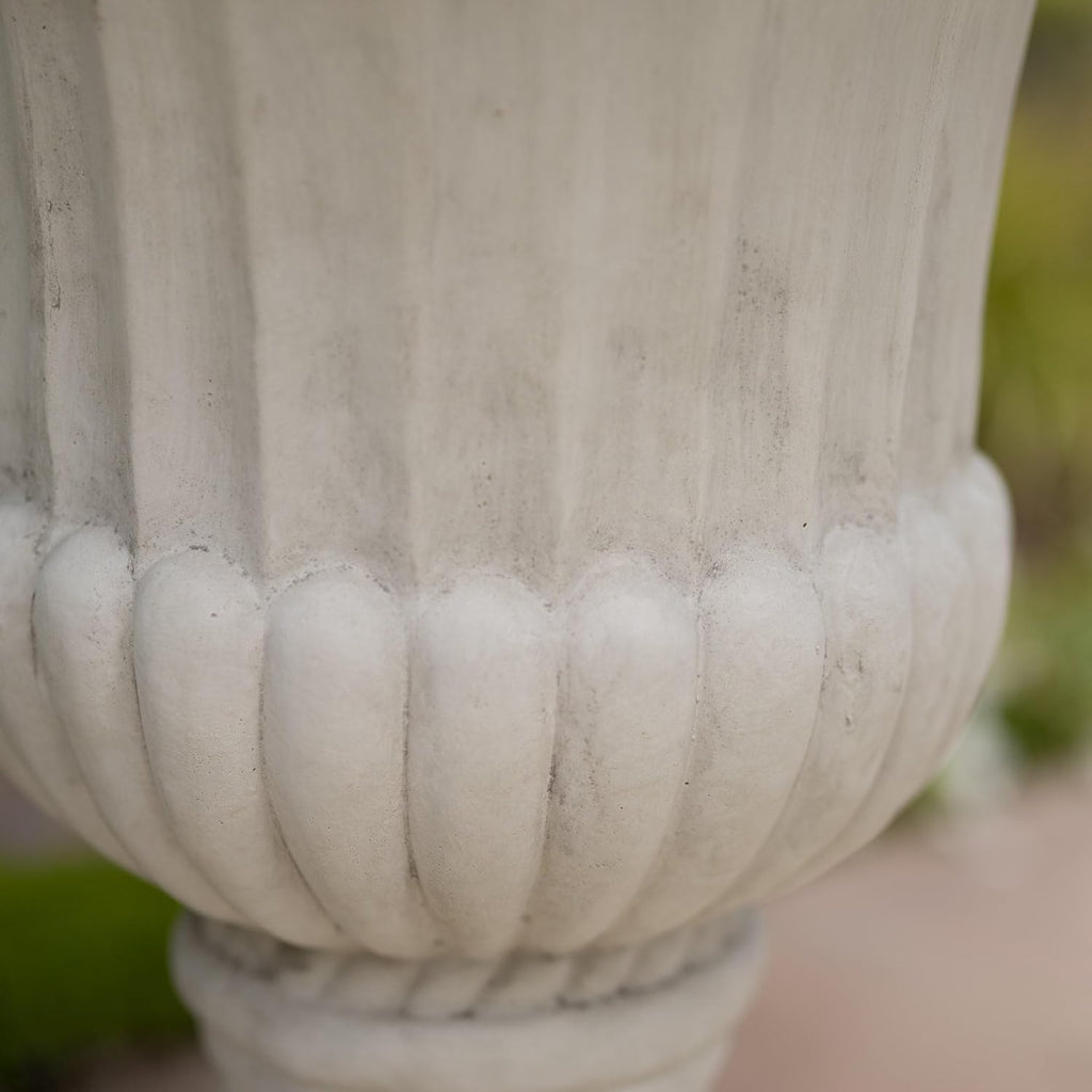 Large Urn Planter Outdoor 26.5" - Antique White Italian Garden Urn Flower Pot, Magnesium Oxide Pedestal Planters for
